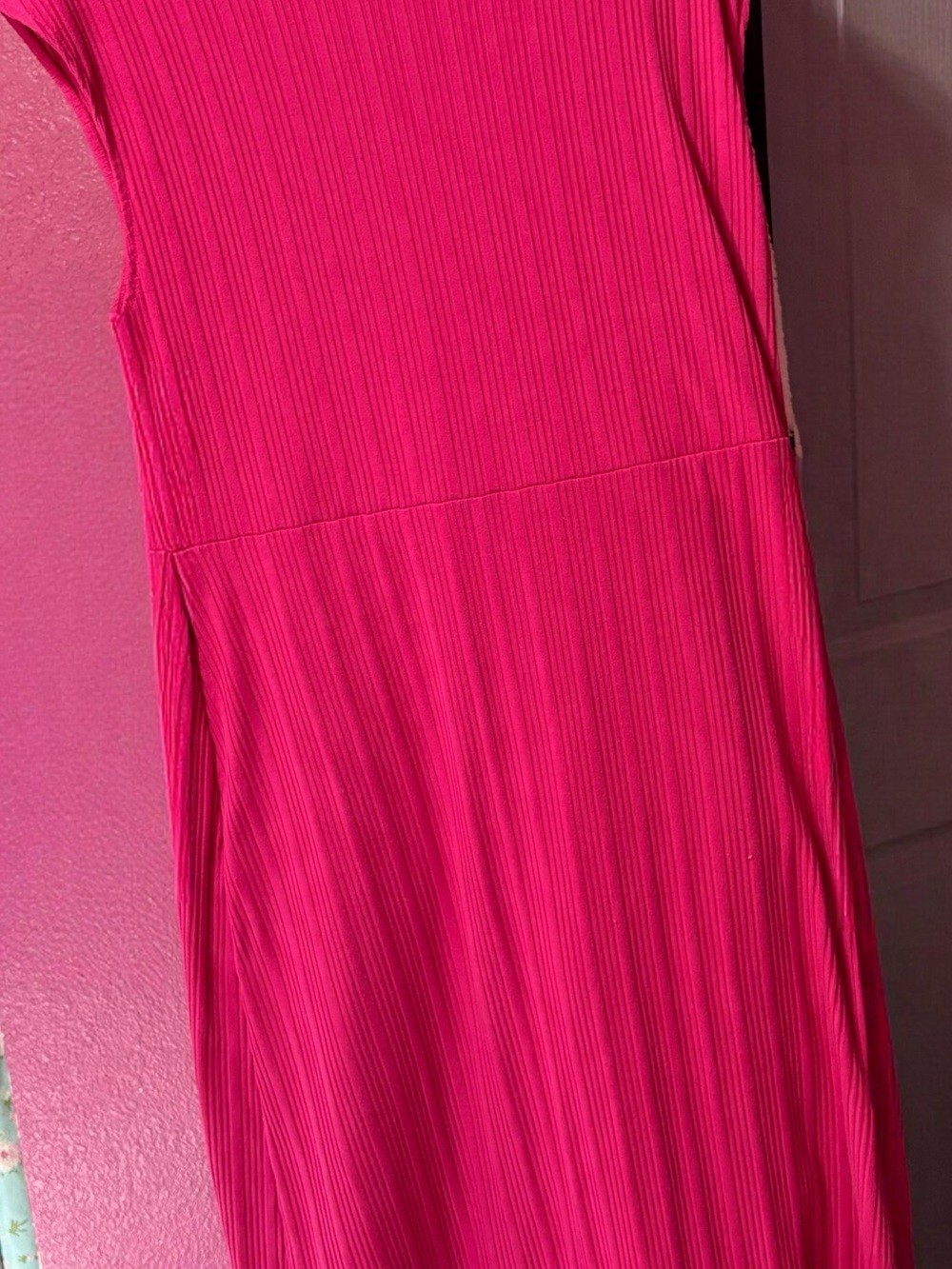 Nine West Sleeveless Ribbed Midi Dress in Fuchsia